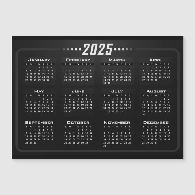 Magnet-Kalender 2025 Stilvoll Schwarz-weiß Magnetkarte (Vorderseite)