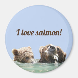 Magnet mit Grizzlybär und Lachs