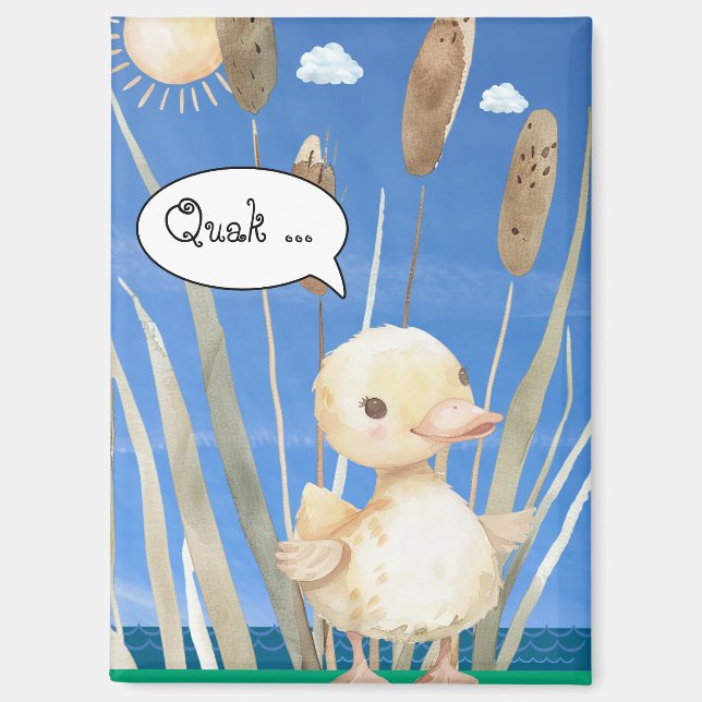 Magnet mit kleine Ente im Schilf am See (Vorderseite)