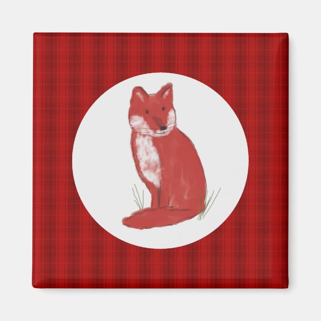 Magnet mit roter Pastellfox-Illustration und (Vorne)