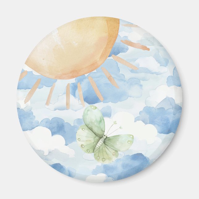 Magnet mit Schmetterling im blauen Himmel mit Wolk (Vorne)