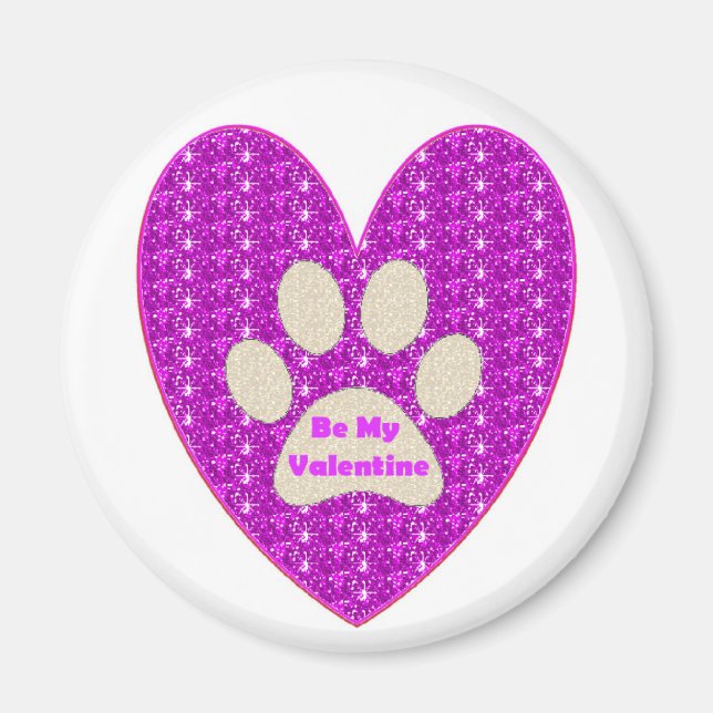 Magnet Paw Herz rosa Weiß sein mein Valentine (Vorne)