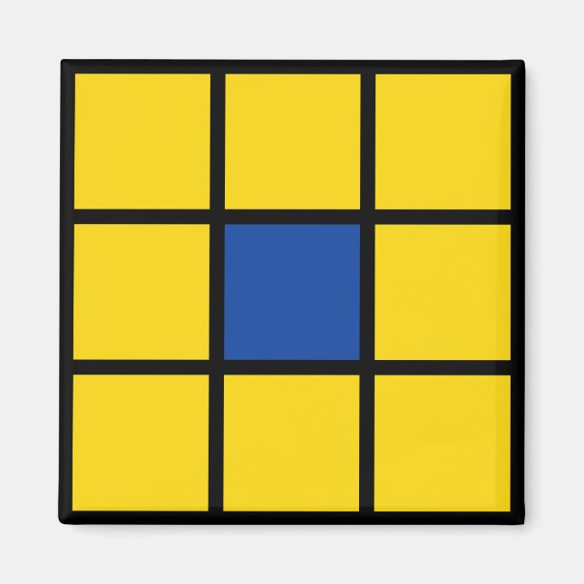 Magnet Quadrate Blume Gelb Blau (Vorne)