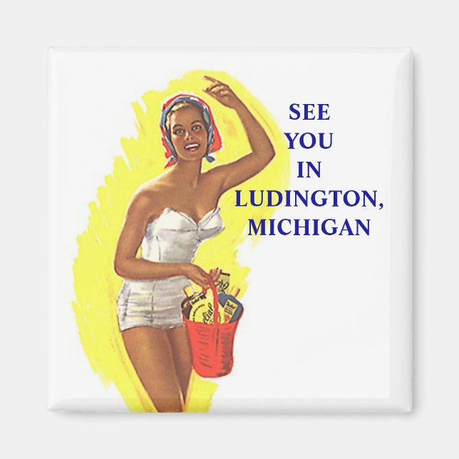 Magnet ~ RETRO Stilvolle Swimsuit Lady am Strand (Vorne)