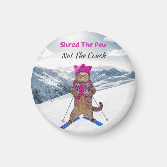 Magnet, Shred the Pow Ski Cat Magnet (Vorne)