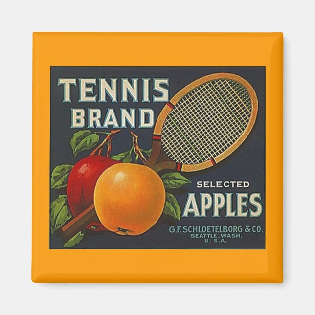 MAGNET ~ TENNIS BRAND APPLES VINTAG OBST ETIKETT (Vorne)