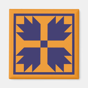 Magnet - UC Bärenpaw Quilt Block (blau auf Gold)