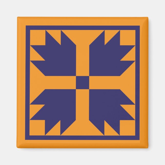 Magnet - UC Bärenpaw Quilt Block (blau auf Gold) (Vorne)