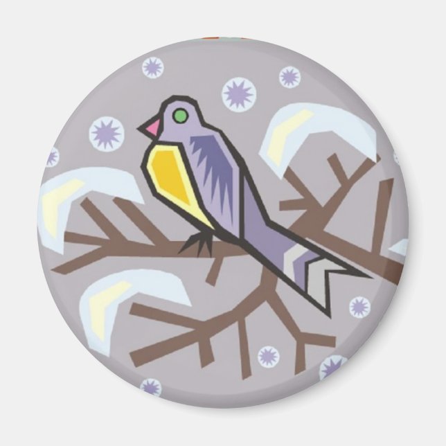 Magnet - Winterlandschaft mit Niedlichem Vogel (Vorne)