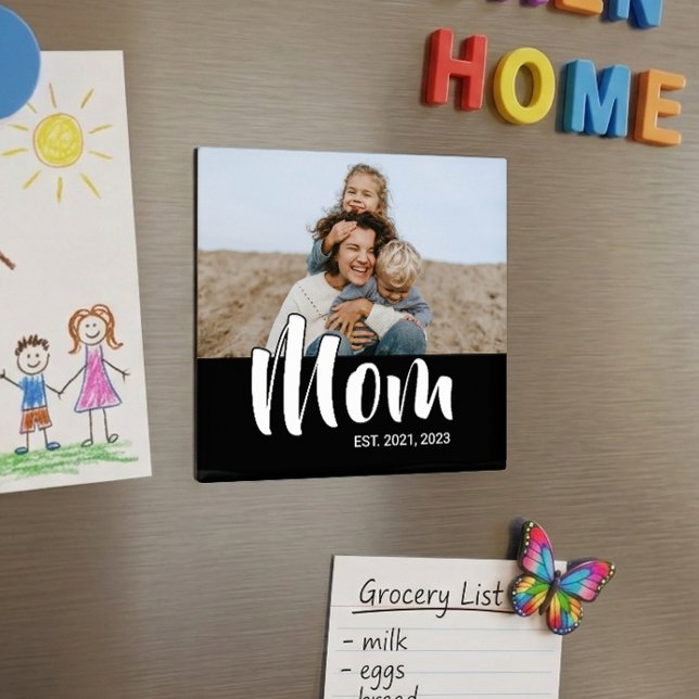 Magnet zum Muttertag mit Foto und "Mom Established (Mom Established Photo Magnet Mother's Day Gift)