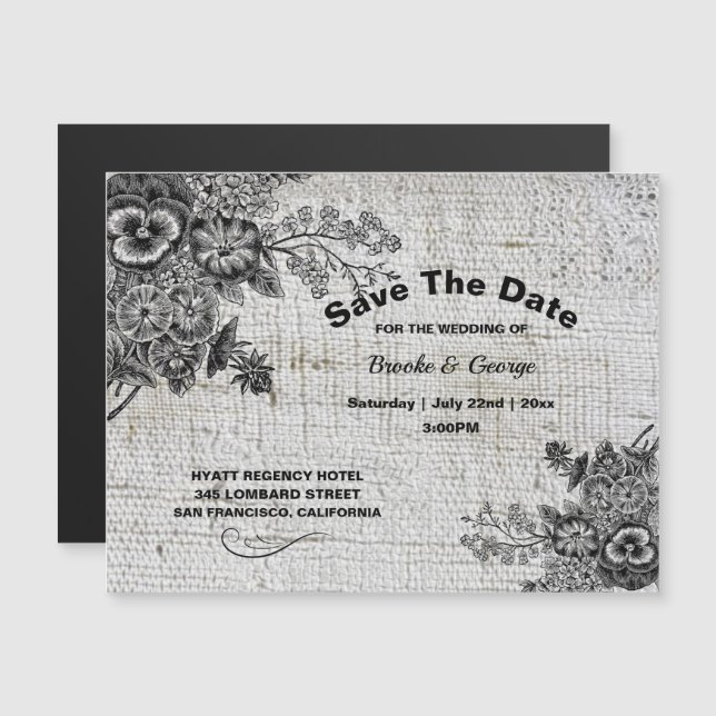 Magnetgraue/schwarze künstlerische Blume Save the  Magnetkarte (Vorne/Hinten)