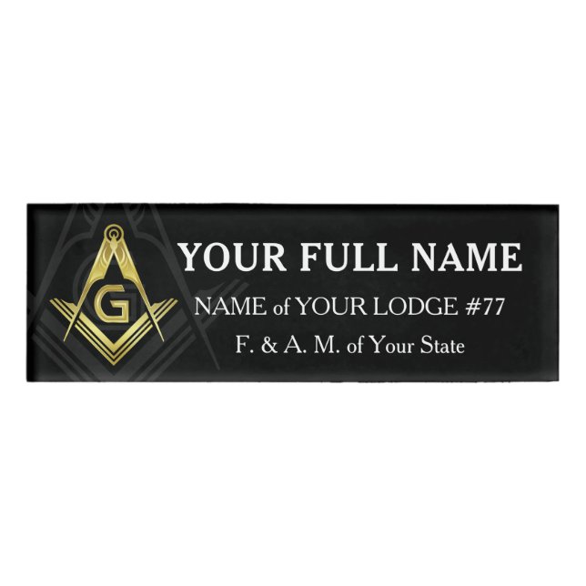 Magnetic Black & Gold Masonic Name Abzeichen Namenschild (Vorderseite)