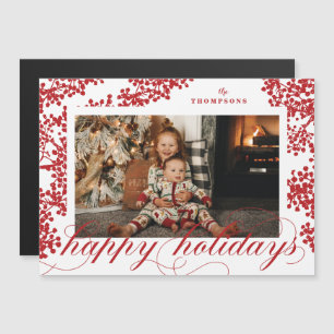Magnetic iScript Happy Holidays Berries Fotokarte Magneteinladung