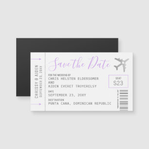 Magnetic Mini Boarding Pass Save the Date Lilac Magnetkarte