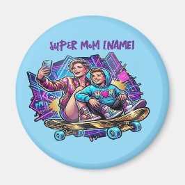 Magnetic Neon Drive: Mother & Son Skater Art Magnet