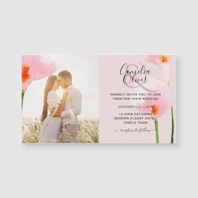 MAGNETIC Pink Calla Lily FOTO Hochzeit Einladung (Vorderseite)
