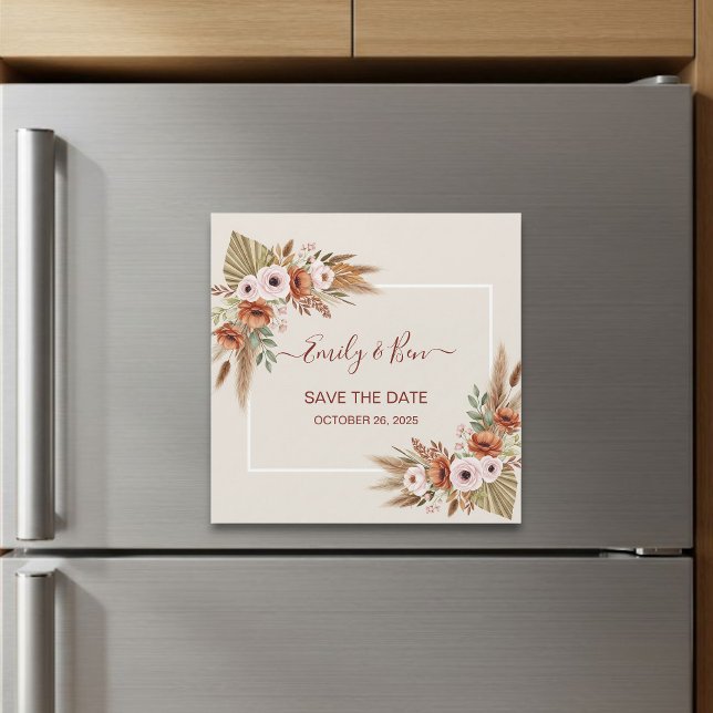 Magnetic Save the Date Card – Rustic Boho Style Magnetkarte (Von Creator hochgeladen)