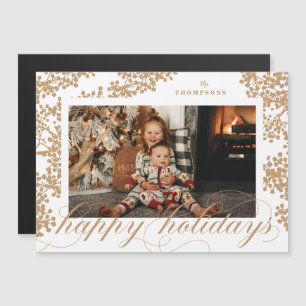 Magnetic Script Happy Holidays Foliage Foto Card Magneteinladung