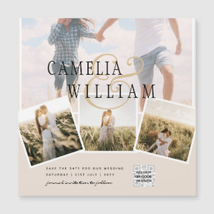 MAGNETICChampagne Blush PHOTO Save the Date QRcode Magnetkarte