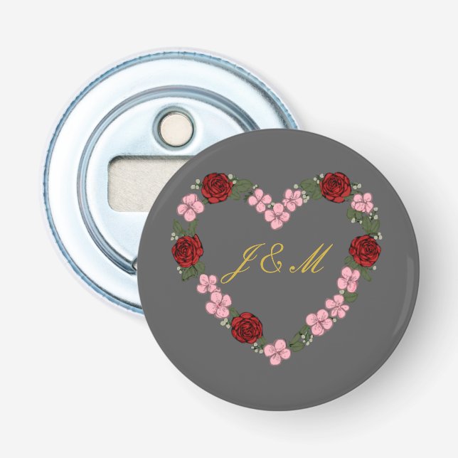 Magnetisch grau mit Blumenkrone Flaschenöffner (Vorderseite)