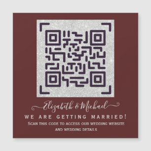 MAGNETISCHE BURGUNDY QR SCANNING CODE Wedding Deta Magnetkarte