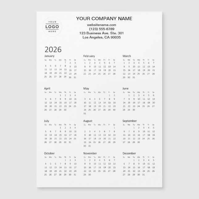 Magnetische Kalender-Karte für 2026 mit dem Logo e Magnetkarte (Vorderseite)