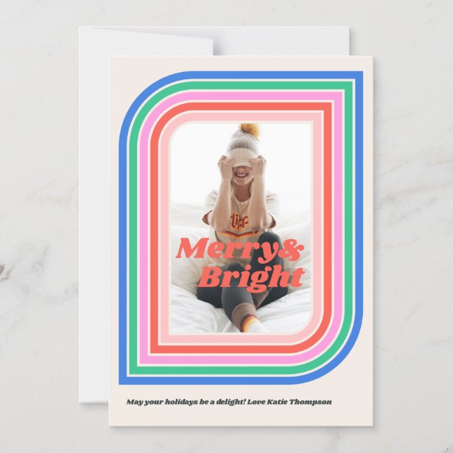 Magnetische Merry & Bright Retro Holiday Foto Card Magneteinladung (Vorderseite)