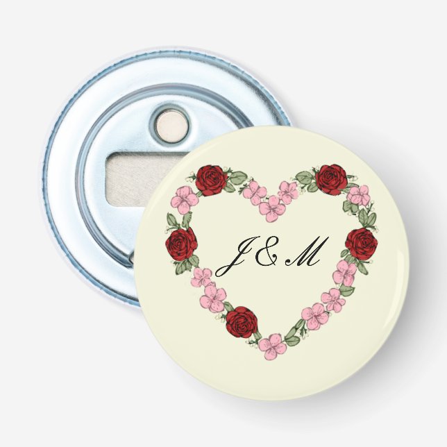 Magnetischer Flaschenöffner mit rosa Herz und rou (Vorderseite)