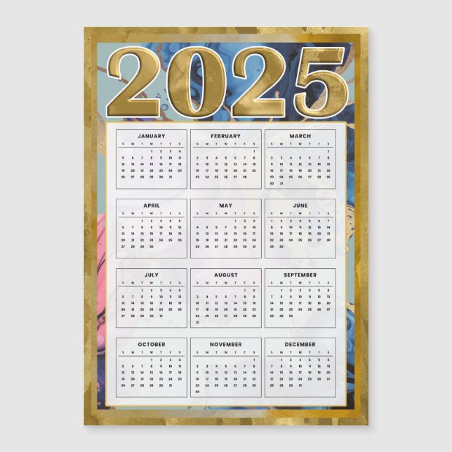 Magnetischer Kalender 2025 für Kühlschrank Gold Ro Magneteinladung (Vorderseite)