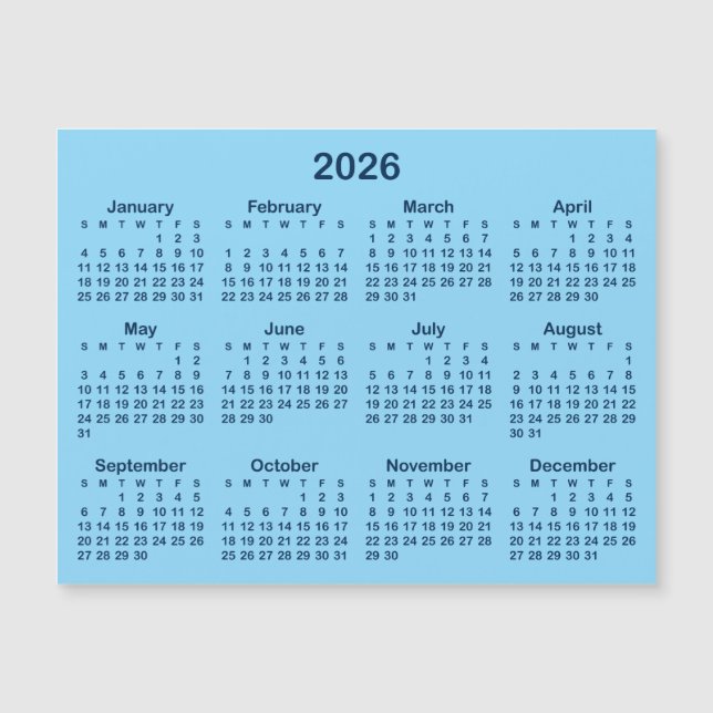 Magnetischer Kalender 2026 - Licht und Navy Blue Magnetkarte (Vorderseite)