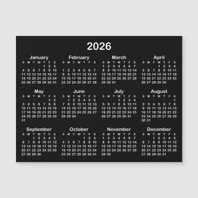 Magnetkalender Minimalistisch Schwarz/Weiß 2026 Magnetkarte (Vorderseite)