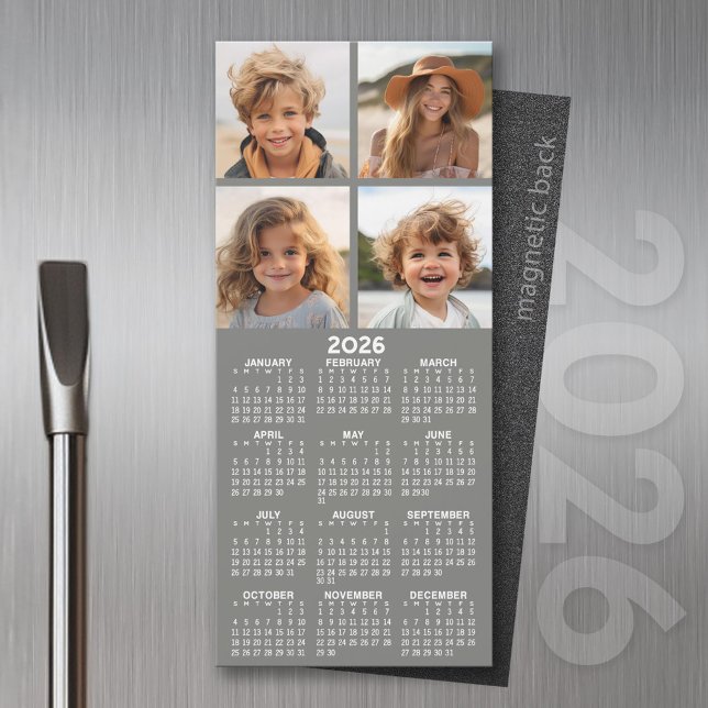 Magnetkalender mit Fotomaterial - grau Magnetkarte (2026 Calendar Magnet for the Fridge or Home Office - Add a Photo for a Personal Touch)