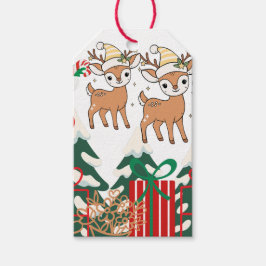 Magnetkarte mit Cartoon-Hirsch und Weihnachtseleme Geschenkanhänger