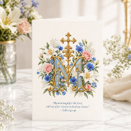 Magnificat Jungfrau Maria Blaues Blumenmuster Kath Karte