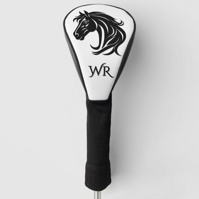 Magnificent Black Horse Head  Personal Initials Golf Headcover (Vorderseite)