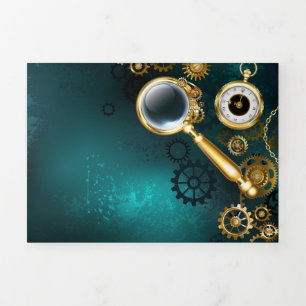 Magnifier in Steampunk Style Dreifach Gefaltete Urlaubskarte