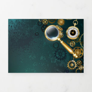 Magnifier in Steampunk Style Dreifach Gefaltete Urlaubskarte