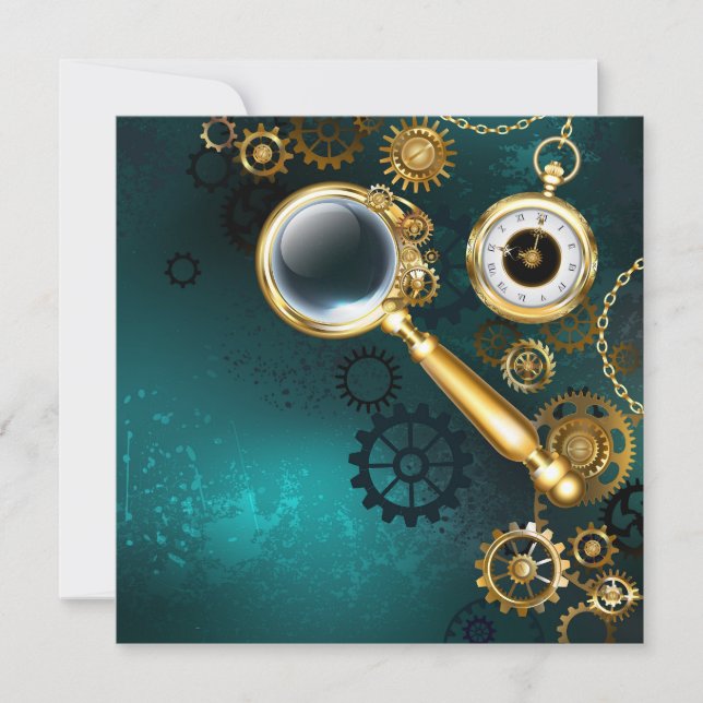 Magnifier in Steampunk Style Feiertagskarte (Vorderseite)