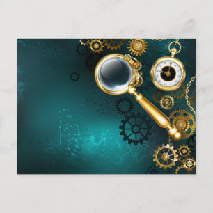 Magnifier in Steampunk Style Feiertagspostkarte