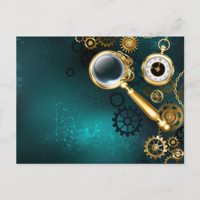 Magnifier in Steampunk Style Feiertagspostkarte (Vorderseite)