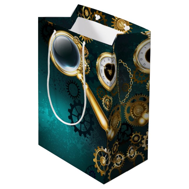 Magnifier in Steampunk Style Mittlere Geschenktüte (Rückseite Schrägansicht)