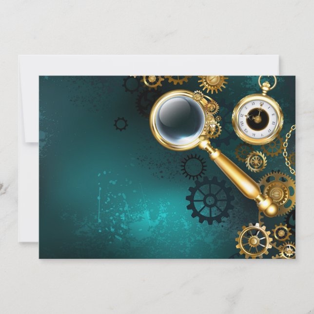 Magnifier in Steampunk Style Save The Date (Vorderseite)