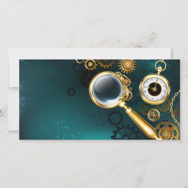 Magnifier in Steampunk Style Save The Date (Vorderseite)