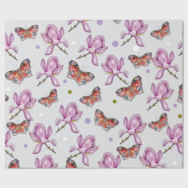 Magnolia and butterflies, watercolor pattern geschenkpapier (Flach)