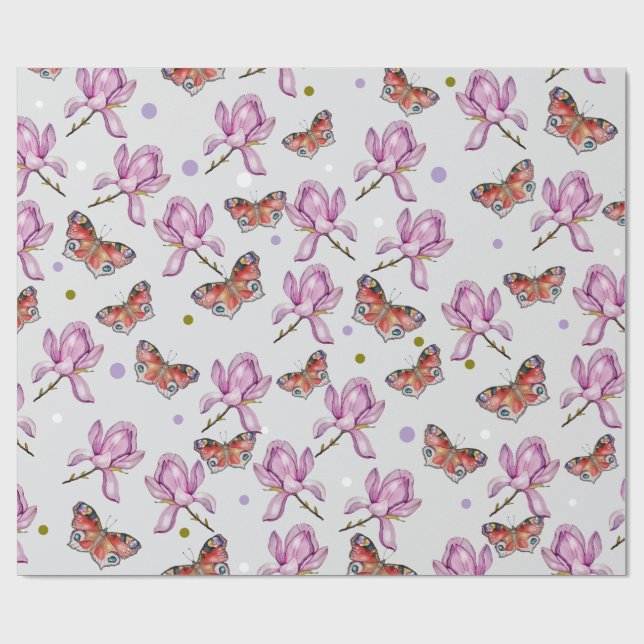 Magnolia and butterflies, watercolor pattern geschenkpapier (Flach)