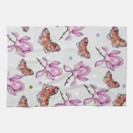 Magnolia and butterflies, watercolor pattern geschirrtuch