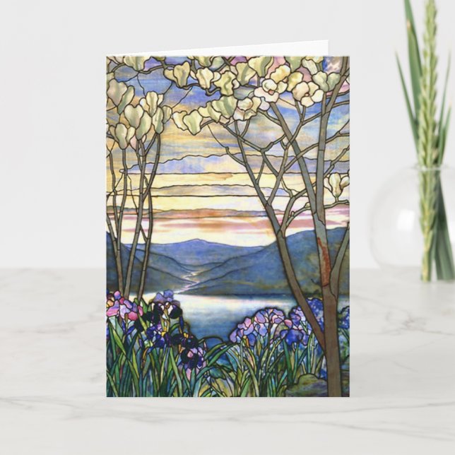 Magnolia and Iris Tiffany Stained Glass Window Karte (Vorderseite)