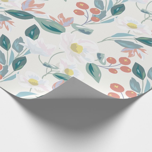 Magnolia & Berry Ivory White Floral Geschenkpapier (Ecke)