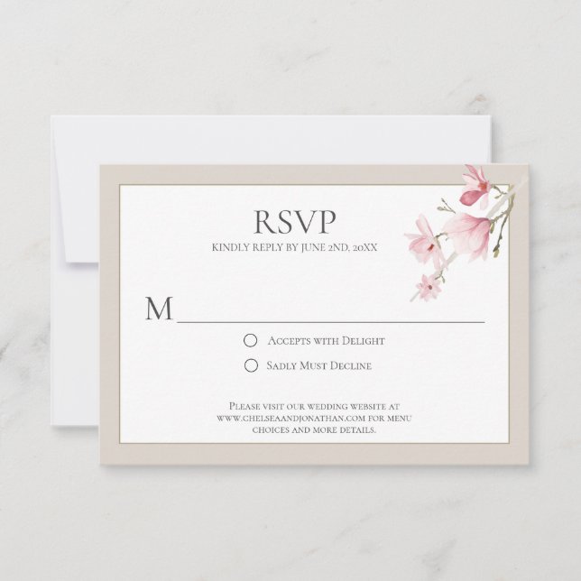 Magnolia Bloms Pink und Mocha RSVP Cards (Vorderseite)