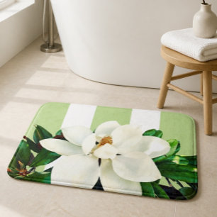 Magnolia Bloom Die grüne und weiße Streifenmatte Badematte